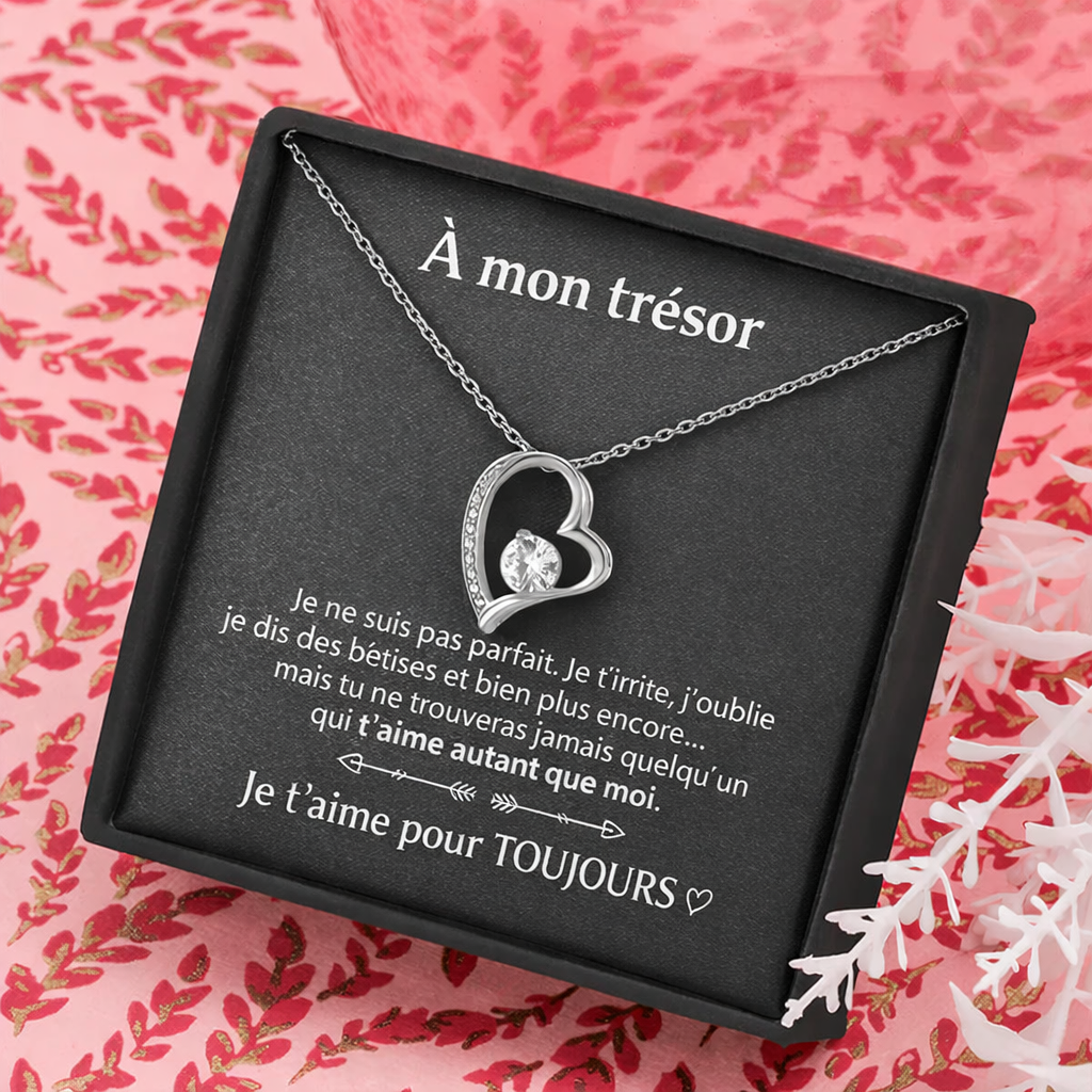 Collier en or blanc 14k en forme de cœur - À mon trésor