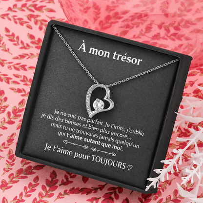 Collier en or blanc 14k en forme de cœur - À mon trésor
