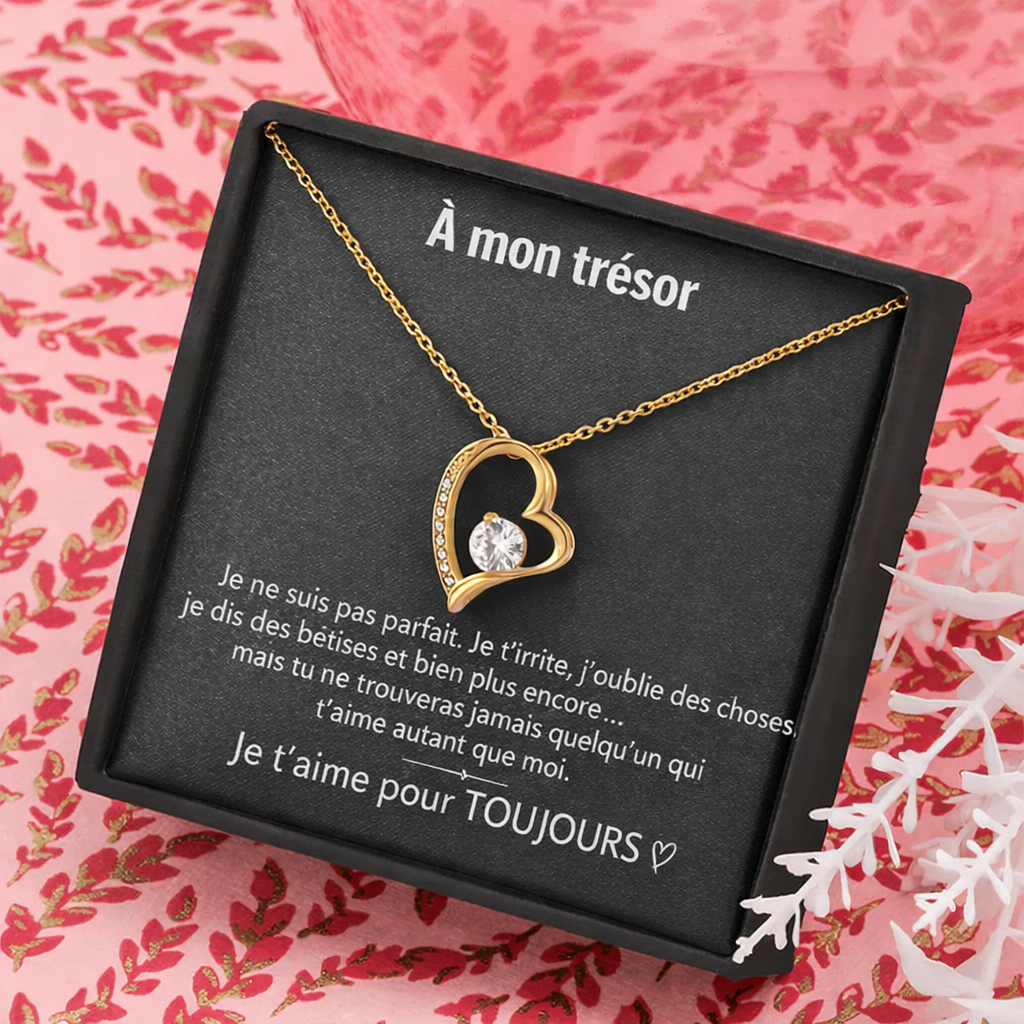 Collier en or blanc 14k en forme de cœur - À mon trésor