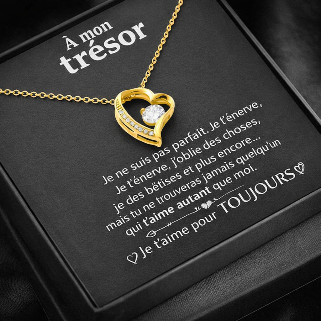 Collier en or blanc 14k en forme de cœur - À mon trésor