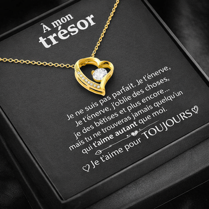 Collier en or blanc 14k en forme de cœur - À mon trésor