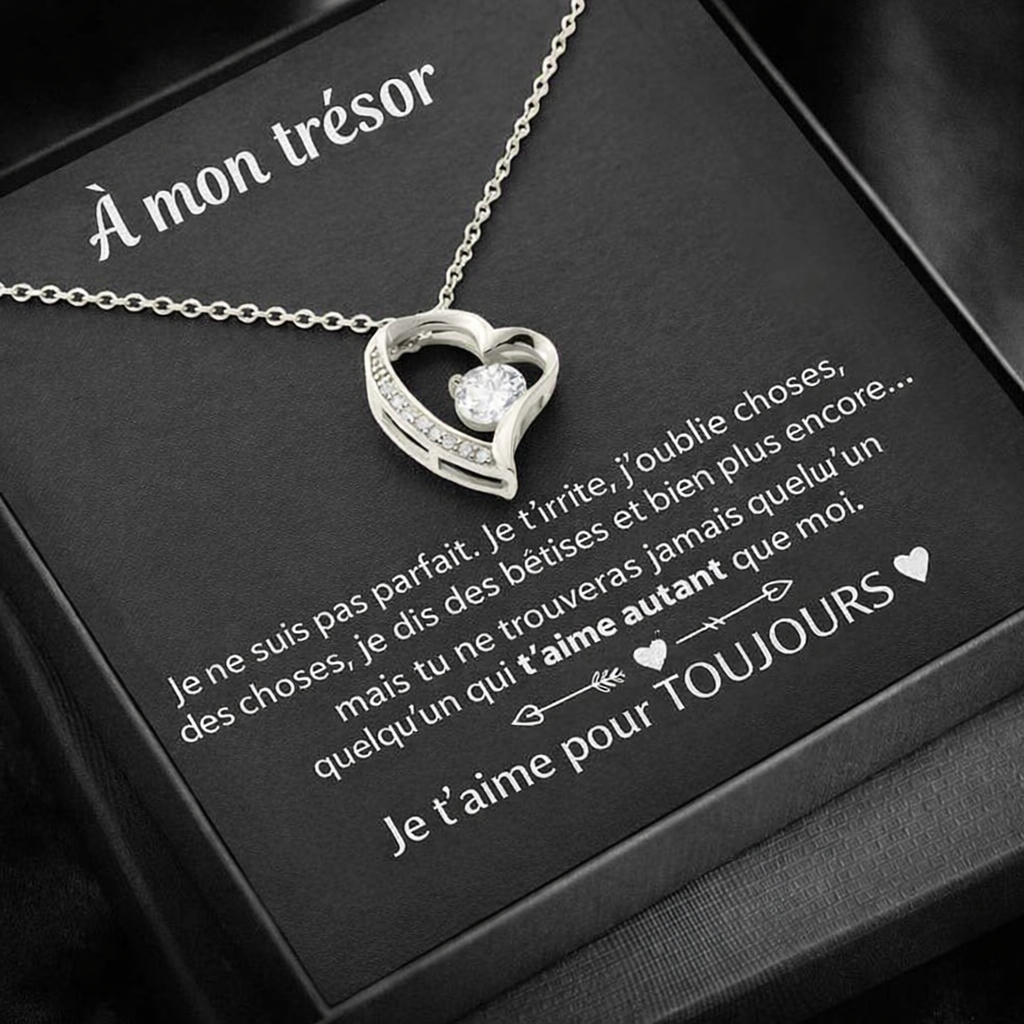 Collier en or blanc 14k en forme de cœur - À mon trésor