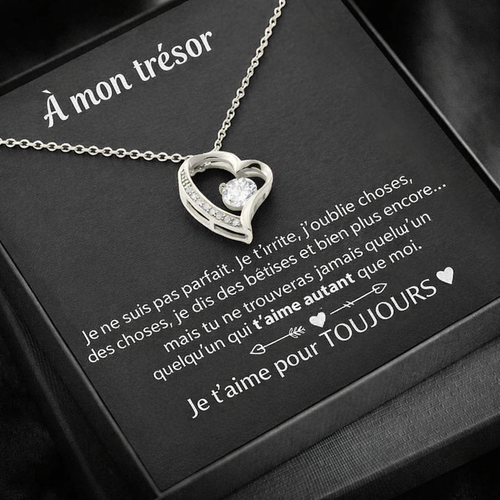 Collier en or blanc 14k en forme de cœur - À mon trésor